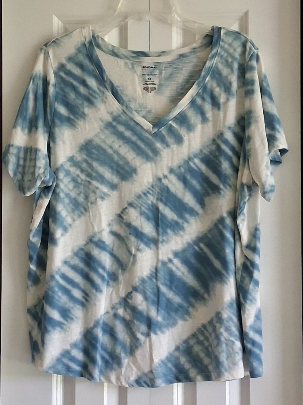 Sonoma Short Sleeve Blue & White Tie Dye Everyday Tee Women's Size 1X